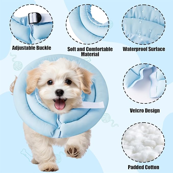 Soft Dog Cone Collar - Adjustable Recovery Cone for Small Dogs After Surgery to Stop Licking, Waterproof Elizabethan Protective Neck Donut Collar Alternative for Pet Cat Puppy (Blue, S)