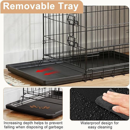 FDW 36" Foldable Metal Dog Crate with Leak-Proof Tray for Medium Dogs, Black
