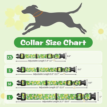 Kazazoo Dog Collar Cute and Soft Nylon Puppy Collar for Boy and Girl, Adjustable Dog Collars for Small Medium Dogs, Green Daisy-XS