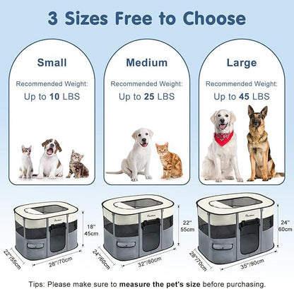 Dog Playpen, Portable Pet Cat PlayPen, 600D Oxford Dog Kennel Tent Crate, Waterproof&Breathable, Indoor Outdoor Travel Camping for Medium/Large Breed with Carrying Case+Bowl(M), Gray