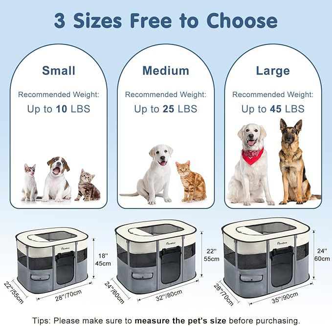 Dog Playpen, Portable Pet Playpen Cat PlayPens,600D Oxford Dog Kennel Tent Crate, Waterproof&Breathable, Indoor Outdoor Travel Camping Use for Medium/Large Breed with Carrying Case+Folding Bowl,L,Gray