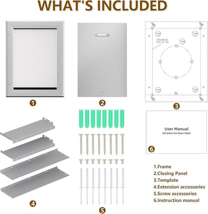 Ownpets Aluminum Dog Door for Wall and Door, Double Flap Energy Efficient, Telescoping Tunnel and Lock Panel, Heavy Duty Doggy Door for Dogs Up to 40lbs, Medium