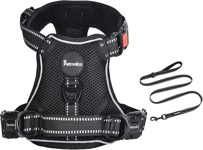 Petmolico Medium Dog Harness and Leash Set, No Choke 4 Leash Attachments Easy Control Handle Soft Padded Reflective Vest for Medium Dogs, Black