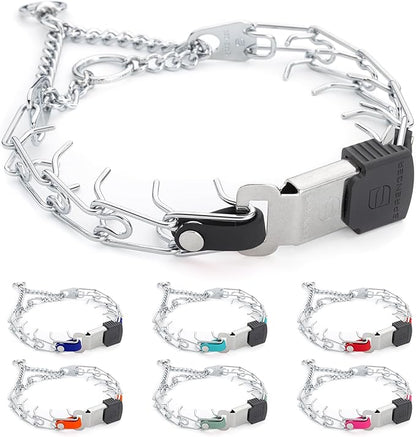 Herm Sprenger Prong Collar with Quick Release Cliclock Buckle & Biothane Insert & Swivel Ring | Chrome Plated Steel No Pull Dog Training Collar Made in Germany, Black 16in x 2.25mm Necks up to 13-14in