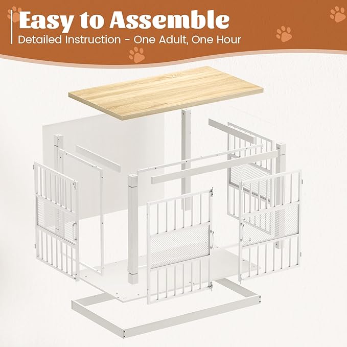 VOPEAK 40" Dog Crate Furniture, Chew Resistant Large Dog Crate for Medium Large Dogs, Heavy Duty Dog Crates Dog Kennel Cage Indoor with Double Doors, Wooden End Table for Bedroom Living Room