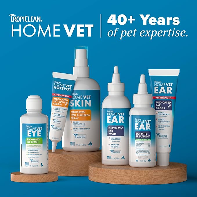 TropiClean HomeVet Allergy & Itch Spray, Dog Allergy Relief & Hot Spot Treatment for Dogs & Cats, Vet Recommended Itching Skin Relief, USA Made, 8 oz