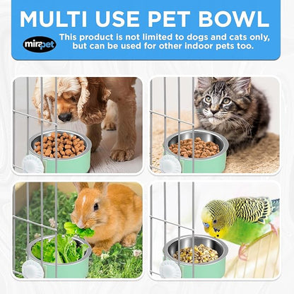 Mirapet's Dog Water Bowl & Cat Food Bowl Set of 2 - Multipurpose Pet Bowl Set - Premium Quality Cat Water Bowl Made for The Perfect Feeding Experience - No-Spill Dog Bowl for Crate (Small, Green)