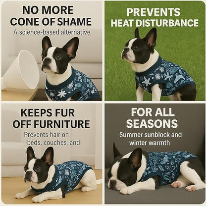 PetWarm Onesie for Dogs After Surgery, Dog Cone Alternative, Post-Op Dog Suit, Soft Onesie for Comfort and Body Protection, Recovery Bodysuit for Male or Female Dogs, Marine Animal Patterns, Blue, S