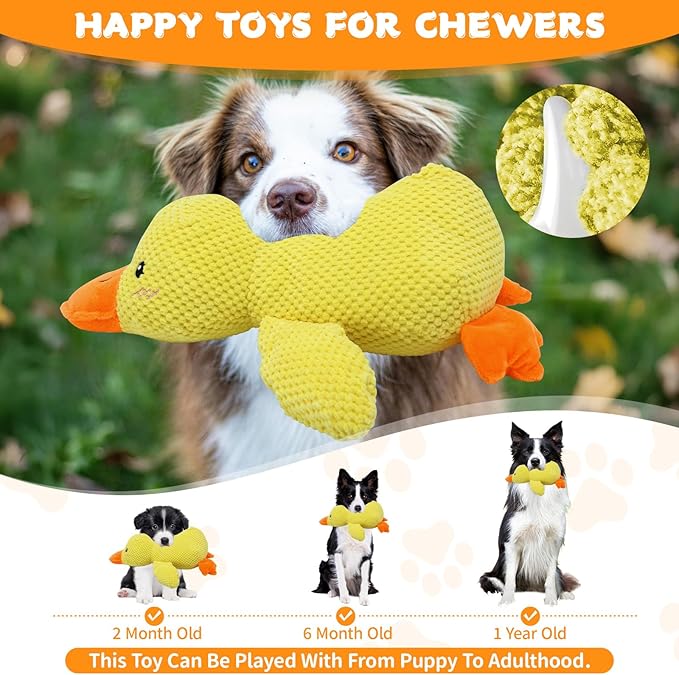 Dog Calming Duck Toy, 2026 New Interactive Plush Duck Toy with Quack Sound and Crazy Crinkle for Dogs Keep Busy, Soft Stuffed Calming Pillow for Puppy Reduce Boredom -Yellow, 17.7"x14.9"(L)