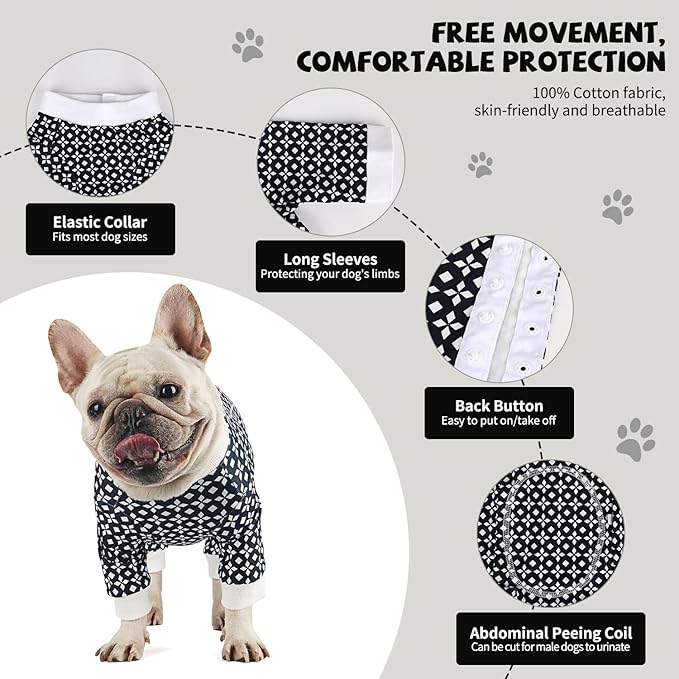 Dog Onesie for After Surgery Recovery Suit Pet Surgical Suit for Female Male Cone E-Collar Alternatives After Spay Abdominal Wounds Protector Dog Anti-Licking Onesie for Small Medium Dogs