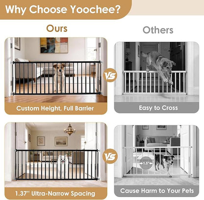 10''-15.8'' Height Adjustable Dog Gate, Extra Wide 18.1"-46" All Metal Short Dog Gate to Step Over, Pressure Mount Small Pet Puppy Gate for Stairs & Doorways(Black)