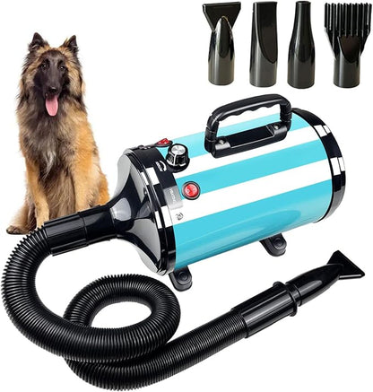 High Velocity Professional Dog Grooming Dryer,Adjustable Temperature and Speed Hair Dryer for Pets with 4 Nozzles