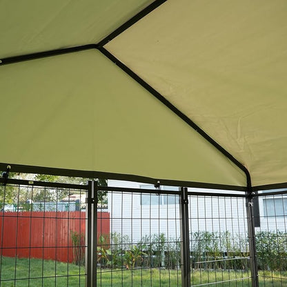 Large Outdoor Dog Kennel with Roof, 7.9×7.9×6.6FT Heavy-Duty Dog Cage with 3 Swivel Feeding Bowls, Double Doors, Anti-Rust Metal Dog Run for All-Weather Protection