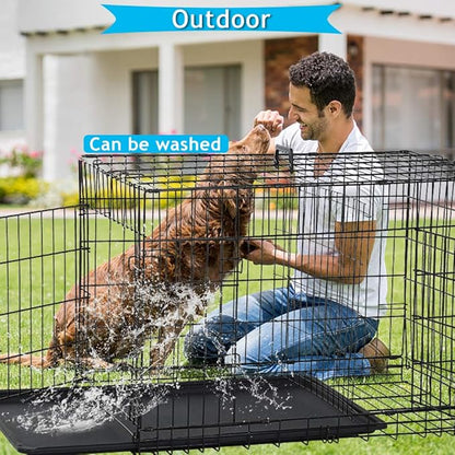 Dog Crate for Large Medium Dogs Folding Dog Kennel Cage with Plastic Tray & Divider 48" Indoor Outdoor Metal Double Door Pet Playpen Heavy Duty Dog Pen Enclosure Black