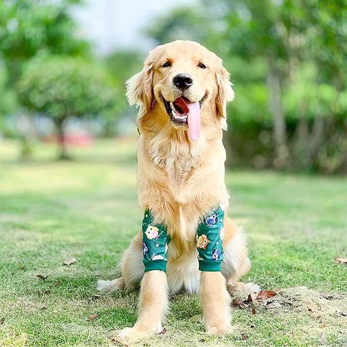 HDKUW Dog Elbow Protector, Dog Front Leg Recovery Sleeve for Prevent Licking Wound, Elbow Sleeves with Mesh Pad for Medium Large Dogs Owl XL