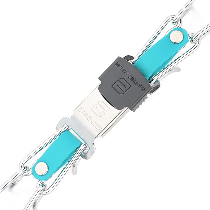 Herm Sprenger Chrome Plated Steel Dog Collar with Quick Release ClicLock Buckle and Biothane Insert Training Collar for Dogs Made in Germany (Sky Blue, 23in x 3.2mm(Neck Size up to19-20in))