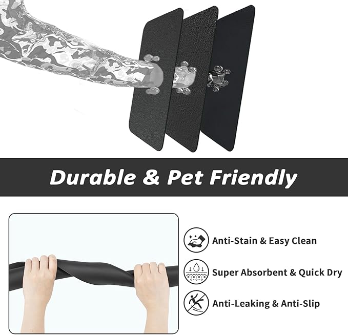 HotLive Dog Food Mat - Absorbent Cat Mat for Food and Water, No Stains Pet Feeding Bowl Mat, Easy to Clean Pet Placemats, Quick Dry Dog Water Dispenser Mat for Messy Drinkers | Black 16"x 24"