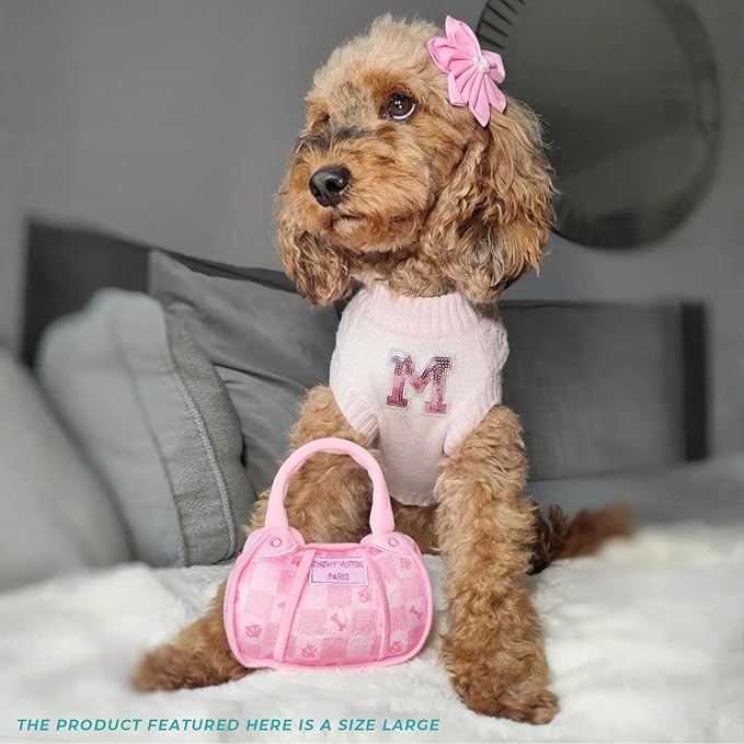 Haute Diggity Dog Chewy Vuiton Handbag Plush Squeaky Dog Toy, Soft Durable Designer-Inspired Stuffed Puppy Chew Toys for Small & Medium Dogs, Machine-Washable (Pink Checker) Small