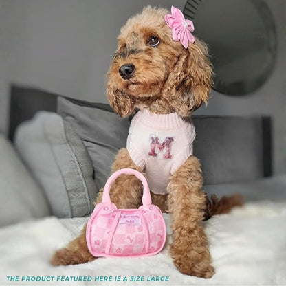 Haute Diggity Dog Chewy Vuiton Handbag Plush Squeaky Dog Toy, Soft Durable Designer-Inspired Stuffed Puppy Chew Toys for Small & Medium Dogs, Machine-Washable (Pink Checker) Small