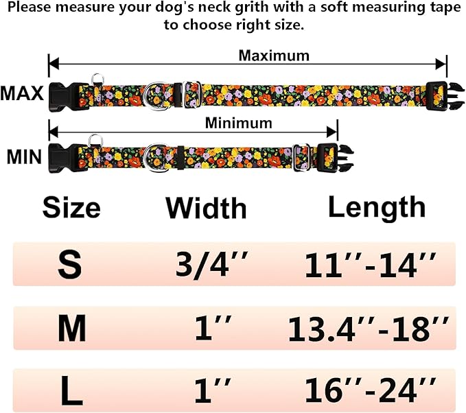Martingale Collar with Buckle Adjustable Nylon Training No Pull Dog Collars for Large Dogs (Orange Floral, Large)