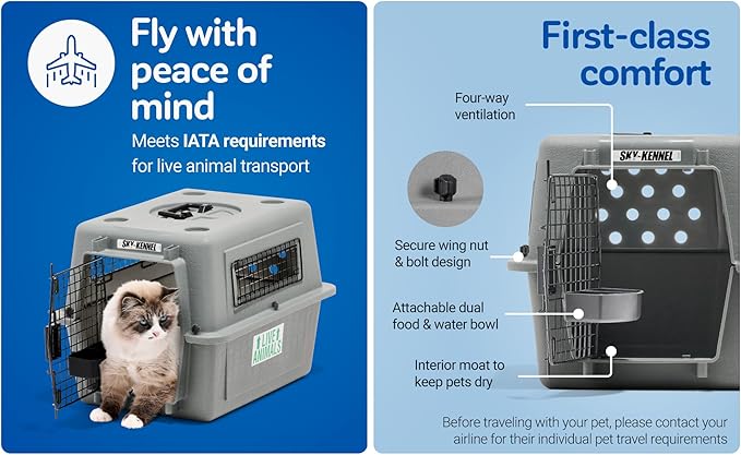 Petmate Sky Kennel IATA Airline Compliant Plastic Dog Crate For Air and Land Travel, Giant 48" L For Pets 90-125 lbs, Heavy Duty Dog Kennel, Made in the USA
