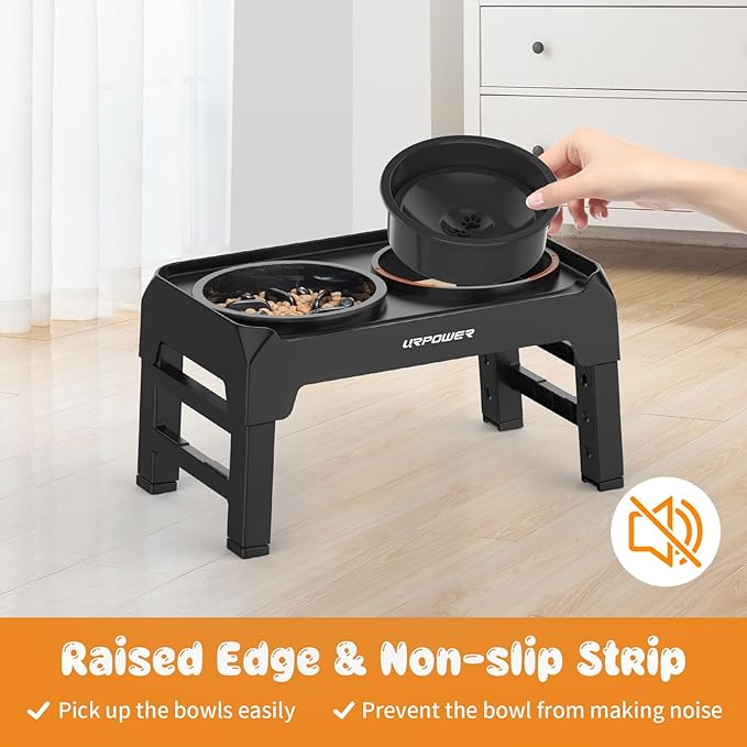 URPOWER Raised Dog Bowls 4 Height Adjustable Elevated Bowl Stand with Stainless Steel Water Bowl Non-Slip Dog Food Bowls Stand for Small Medium Large Dogs and Pets
