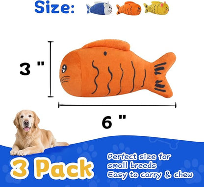 lilfrd Squeaky Dog Toys for Small Dogs & Puppy – 3 Pack Fish Crinkle Squeak Pet Toys for Interactive Play, Boredom Relief & Teeth Cleaning