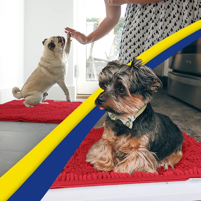 Muddy Mat® | Super Absorbent Door Mat Indoor, Microfiber Quick Dry Chenille Entryway Rug, Non-Slip Front Door Mat, Indoor Mats for Entryway, Machine Washable Pet Rug, Red 48"x72"