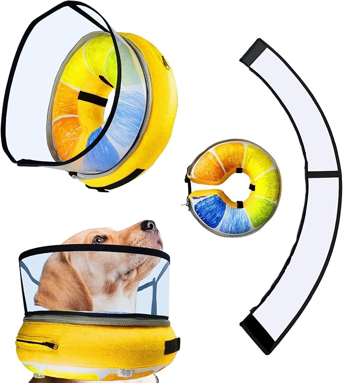 Ovatt PVC inflatable pet collar for small medium and large dogs after surgery ，Washable Dog Cone Collar w/Removable Hard Cone for Dogs After Surgery (Orange, S)