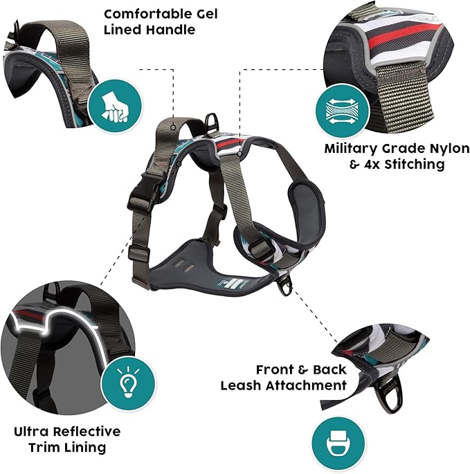 Embark Adventure XL Dog Harness – No-Pull, Reflective Trim, Military-Grade Nylon, Dual Leash Clips, Gel-Lined Handle for Extra Large Dogs