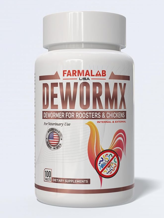 Farmalab Natural Dewormer Internal & External 100 Tabs Poultry NO Egg Withdrawal Needed - Vitamin for Poultry Rooster Hen Chicken Baby Chick