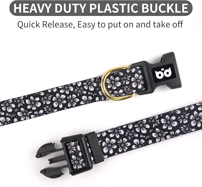QQPETS Adjustable Soft Dog Collar: Print Flower Pink Multicolor Cute Patterns for XS Small Medium Large Pet Girl Boy Puppy Walking Running Training