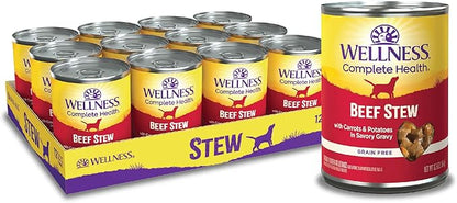 Wellness Complete Health Stew Adult Canned Wet Dog Food, Grain Free, Natural, Beef Recipe, 12.5 oz, Pack of 12 Cans