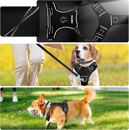 WINSEE Dog Harness No Pull, Pet Harnesses with Dog Collar, Adjustable Reflective Oxford Outdoor Vest, Front/Back Leash Clips for Small, Medium, Large, Extra Large Dogs, Easy Control Handle for Walking