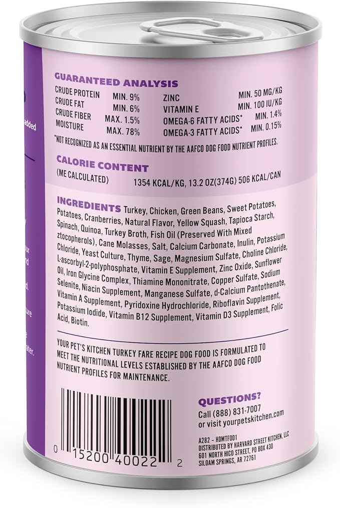 Your PET'S Kitchen Wet Dog Food, Turkey Fare Recipe - 13.2 oz Cans (Pack of 6), Made in The USA with Real Turkey