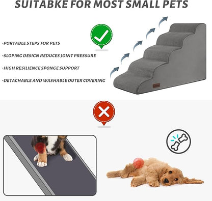 Aodisman 5-Step Dog Stairs and Ramp for High Bed, Non-Slip Sturdy Pet Steps for Small Dogs and Cats,22.2" H,Grey