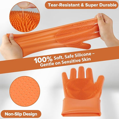 Augwind 6PCS Pet Grooming Kit for Dogs,Cats and Horses | Dog Washing/Bath Gloves | Dog Bath Brush | Shampoo Brush | Pet Grooming Gloves | Dog Bath Supplies (Orange)