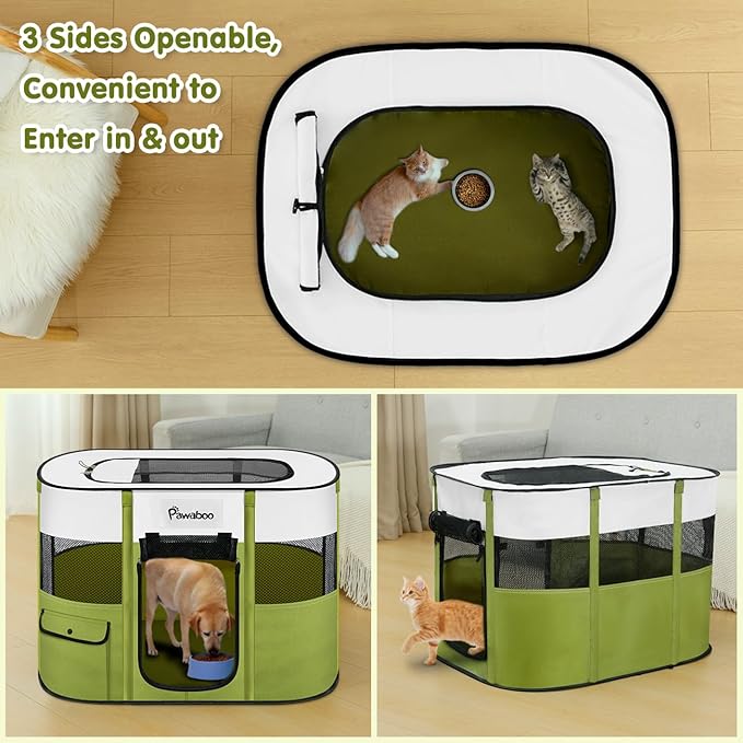 Dog Playpen, Portable Pet Playpen Cat PlayPens, 600D Oxford Dog Kennel Tent Crate, Waterproof&Breathable, Indoor Outdoor Travel Camping Use for Medium/Large Breed with Carrying Case+Folding Bowl(M)