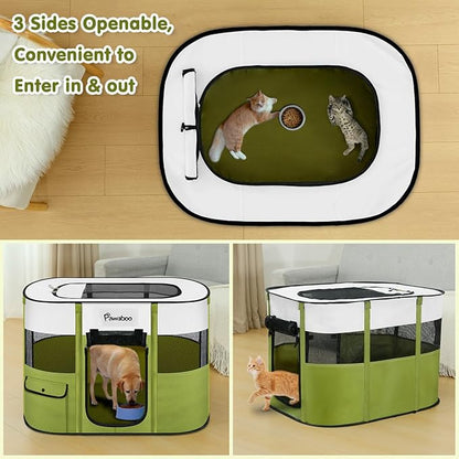 Dog Playpen, Portable Pet Playpen Cat PlayPens, 600D Oxford Dog Kennel Tent Crate, Waterproof&Breathable, Indoor Outdoor Travel Camping Use for Medium/Large Breed with Carrying Case+Folding Bowl(L)