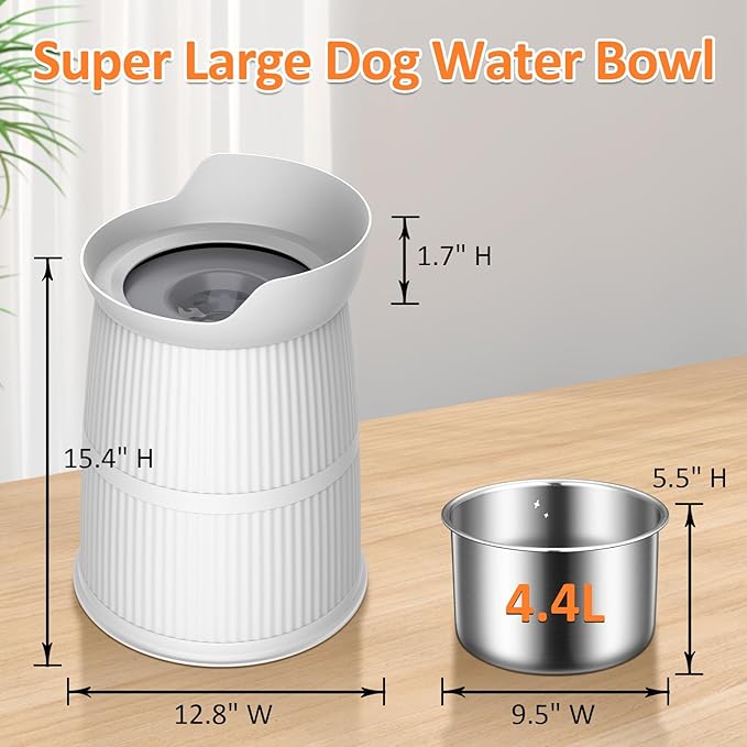Salodal Elevated Dog Bowls Large Sized,15.4in High Raised Stand,4.4L No Spill Dog Water Bowl,Stainless Steel Bowl,Adjustable,Non-tip,Non-Slip, Water Dispenser for Large Medium Pets