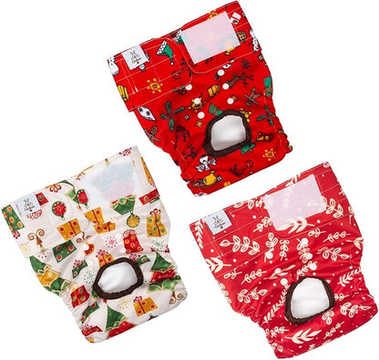 CuteBone Dog Diapers Female Washable Small Medium Large 3 Pack Reusable Doggie Diapers Puppy Period Pants for Doggy Heat Cycle Peeing