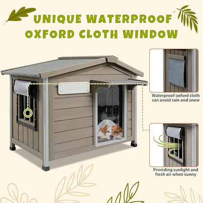 PetsCosset 30.1" L Large Dog House Outdoor & Indoor,Fir Wood Dog Kennel with Weatherproof Openable Asphalt Roof,Spacious Doghouse with Anti-Chewing Metal Edges for Small & Medium & Large Dogs,Grey