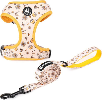 Dog Cat Harness and Leash Set, Puppia Soft Mesh Padded and Adjustable Puppy Vest Cute Dog Clothes Escape Proof Easy Walk Pet Accessories (Honeybee, S (Neck 10.6"-13"; Chest 14"-19.6"))