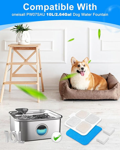 12 Set Dog Water Filter Replacement Compatible with oneisall PW07SAU 10L/2.64Gal, Dog Water Fountain Filter Fit for oneisall, Multilayer Filtration System 12Pre-Filter+12 Filters+12 Sponges
