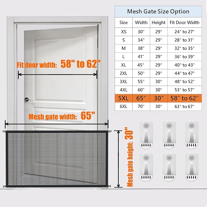 Dog Gate Indoor Pet Gates for Stairs: Dogs Screen Mesh Gate for The House Magic Gate for Kitchen Doorways Hallway Stairways Safety Porch Yard 30 inch Tall, 65 inch Wide