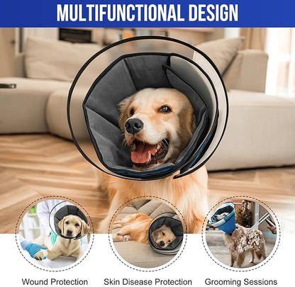 OneTigris Elizabethan Collar Soft Dog Cone for Dogs After Surgery, Breathable Pet Recovery Collar for Large Medium Small Dogs and Cats, Adjustable Dog Cone Collar (Blue, L)