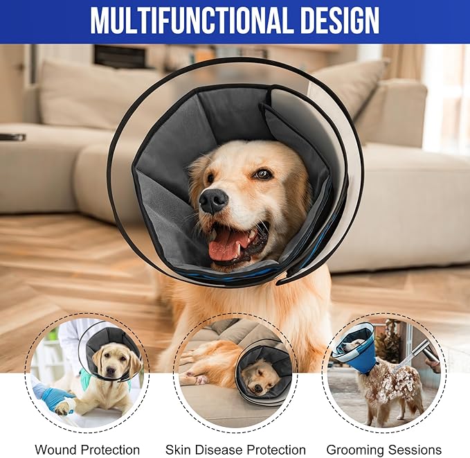 OneTigris Elizabethan Collar Soft Dog Cone for Dogs After Surgery, Breathable Pet Recovery Collar for Large Medium Small Dogs and Cats, Adjustable Dog Cone Collar (Blue, XL)
