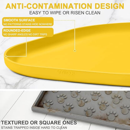 Smilool Silicone Pet Food Mat with Raised Edge for Food and Water Bowl, Dog Feeding Mats, Cat Food Trays for Floor Waterproof, Rubber Tray for Dogs and Cats, 22 x 14 x 0.8 Vivid Yellow