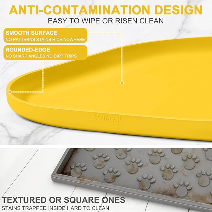 Smilool Silicone Pet Food Mat with Raised Edge for Food and Water Bowl, Dog Feeding Mats, Cat Food Trays for Floor Waterproof, Rubber Tray for Dogs and Cats, 24 x 16 x 0.8 Vivid Yellow