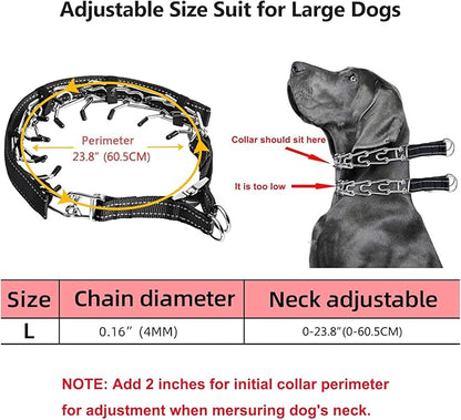 Prong Collar for Large Dogs with Reflective Nylon Cover, Dog Pinch Collar,Dog Training Collar,High Strength Quick Release Metal Buckle,Comfort Rubber Tips (Black，4.0mm, 23.6-Inch)